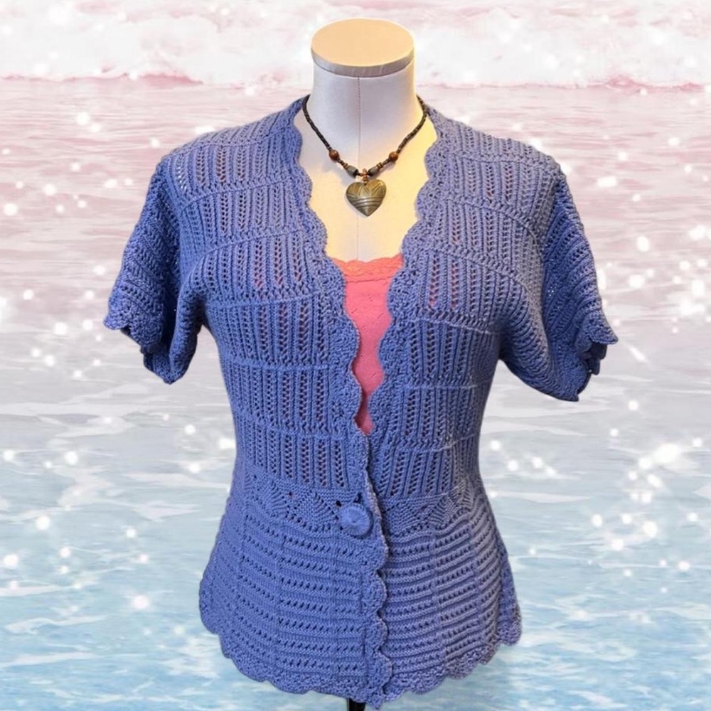 M Collection lavender crochet y2k cardigan with short sleeves Size PM